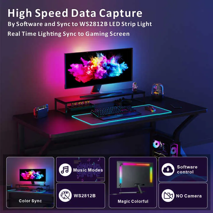 شريط إضاءة محيطية غامرة بمنفذ USB 5V Sync LED للغرفة 5V USB Sync LED Room Ambient Lighting Strip