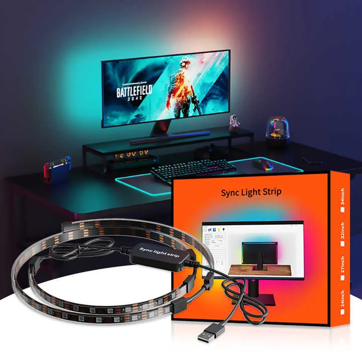 شريط إضاءة محيطية غامرة بمنفذ USB 5V Sync LED للغرفة 5V USB Sync LED Room Ambient Lighting Strip