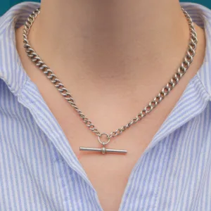 16" Antique Silver Albert Chain, T-Bar and Dog-Clip (30.1g)