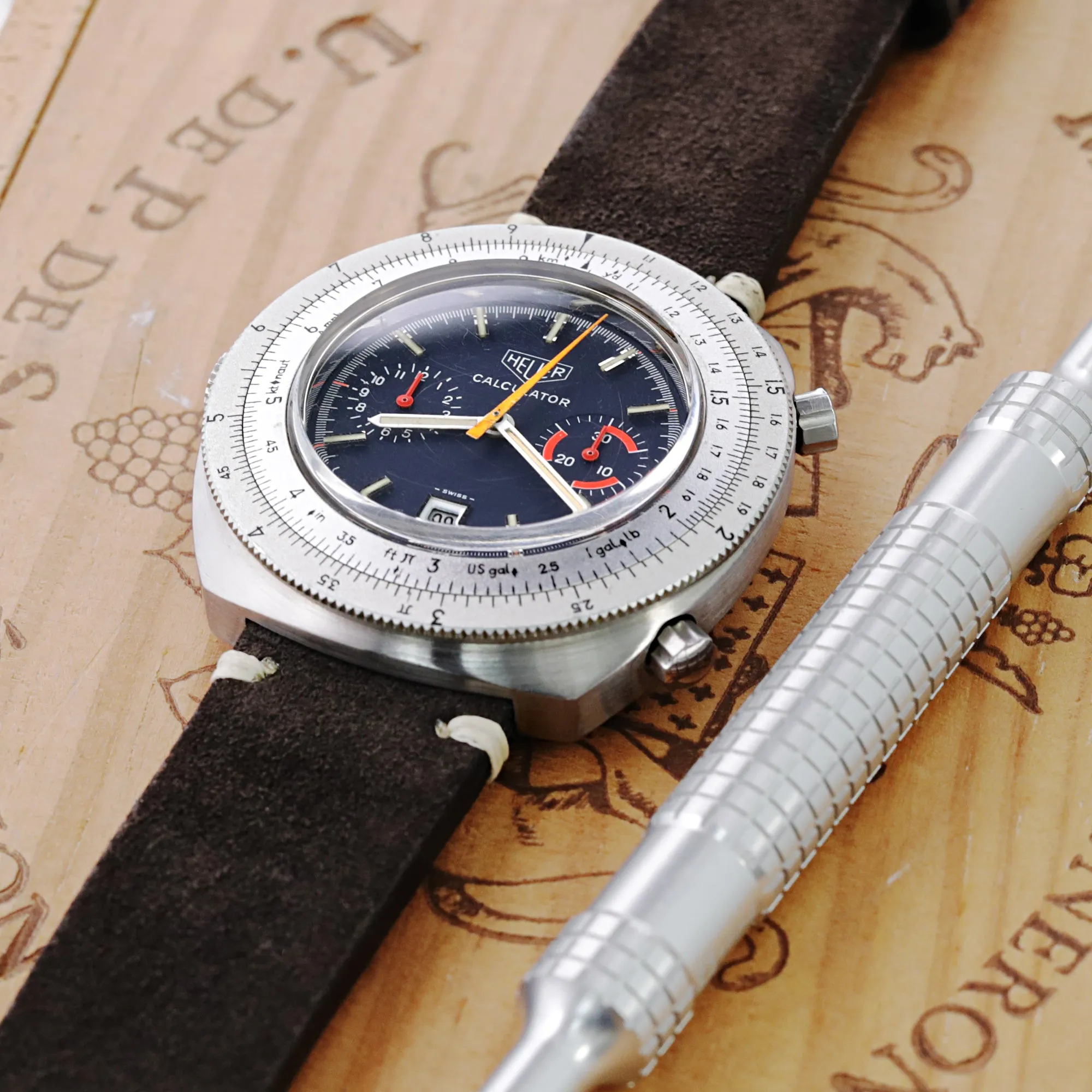 20mm, 21mm, 22mm MiLTAT Dark Brown Genuine Nubuck Leather Watch Strap, Beige Stitching, Sandblasted Buckle