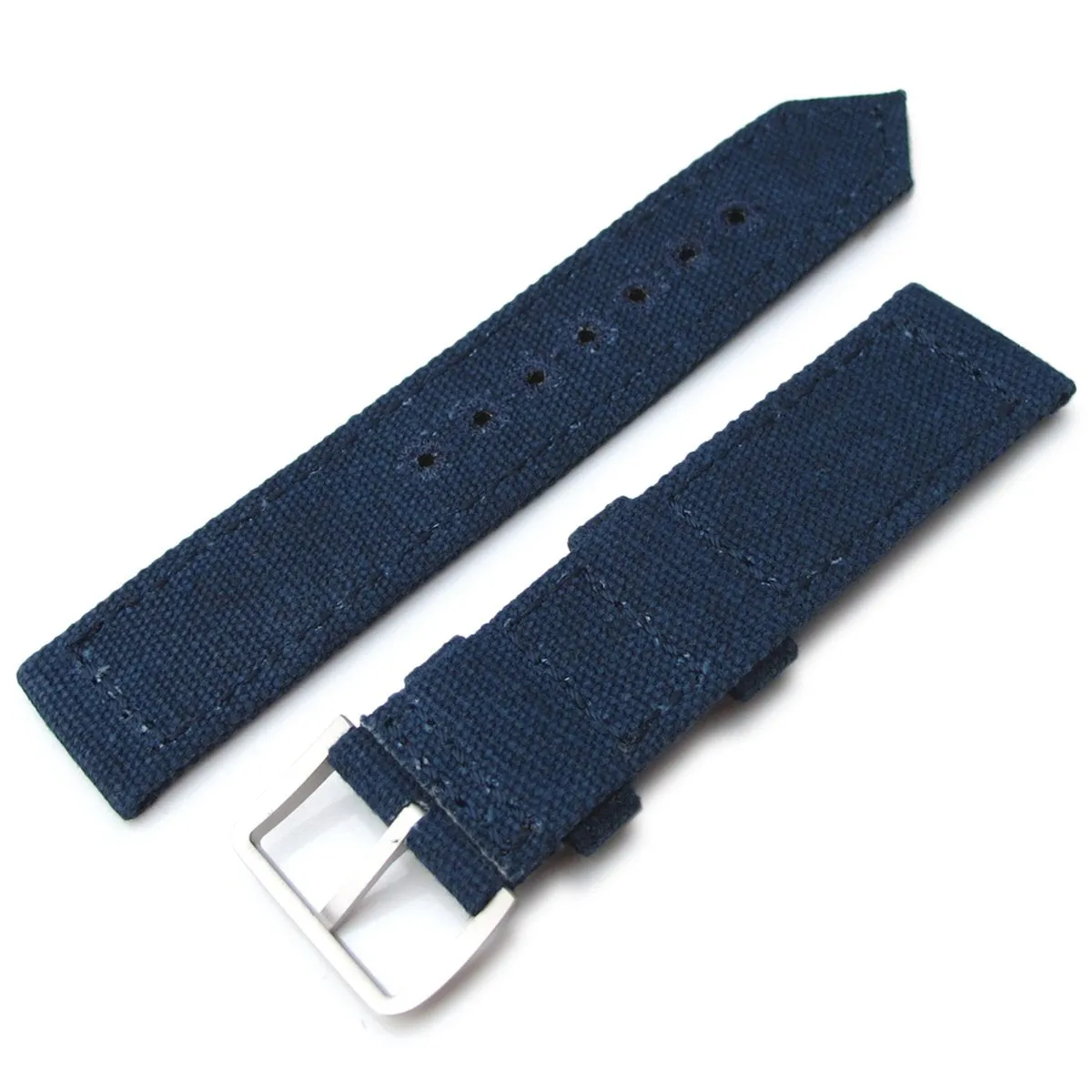 20mm, 21mm or 22mm MiLTAT WW2 2-piece Navy Washed Canvas Armband with lockstitch round hole, Sandblasted
