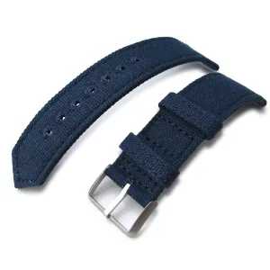 20mm, 21mm or 22mm MiLTAT WW2 2-piece Navy Washed Canvas Armband with lockstitch round hole, Sandblasted