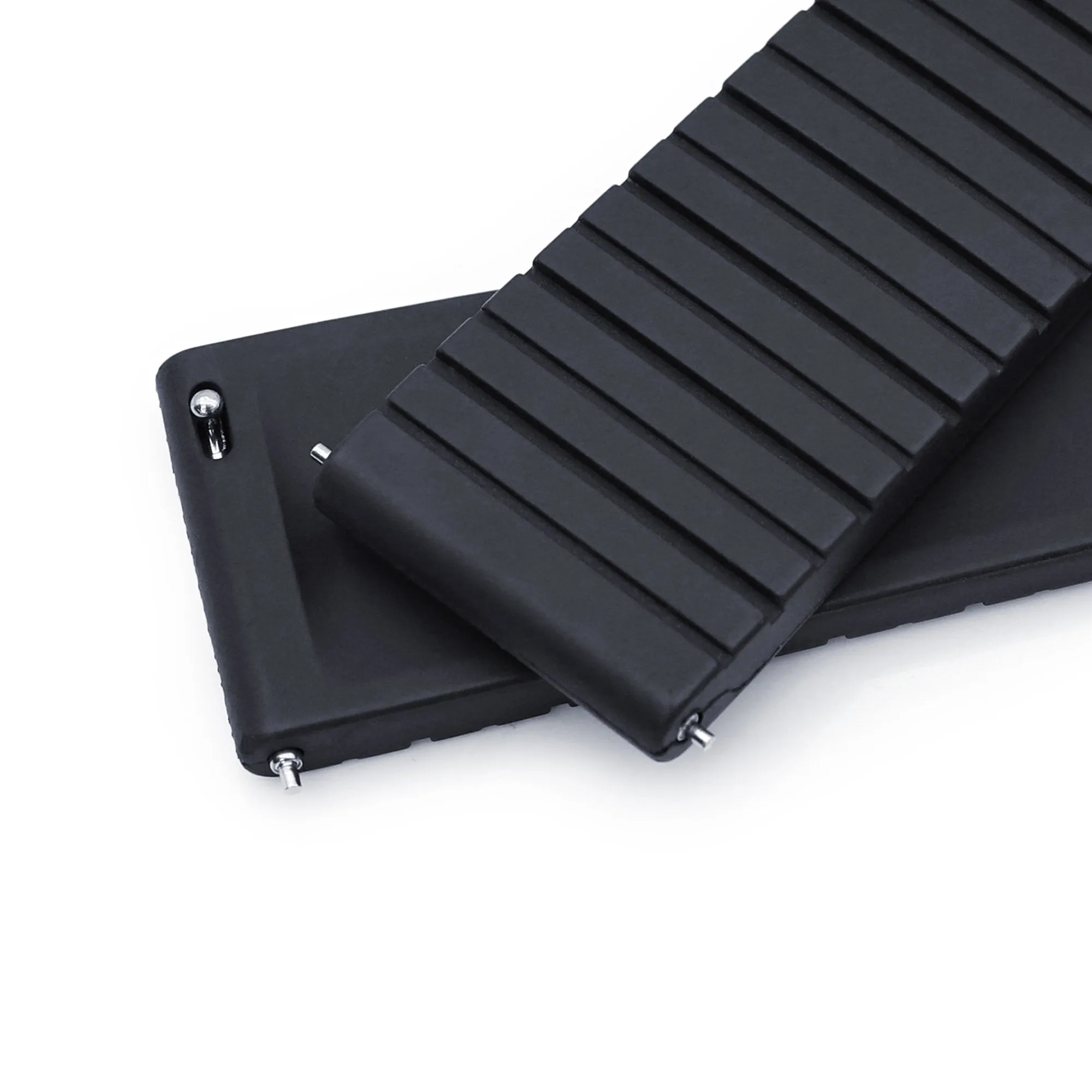 20mm Quick Release Watch Band Black Groove Stripe FKM Rubber Strap, Polished