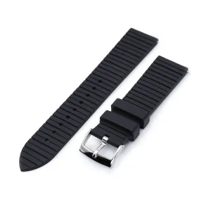 20mm Quick Release Watch Band Black Groove Stripe FKM Rubber Strap, Polished