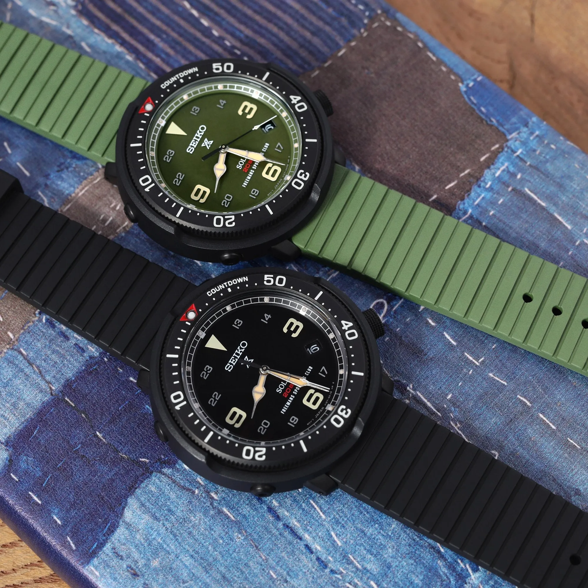 20mm Quick Release Watch Band Black Groove Stripe FKM Rubber Strap, Polished