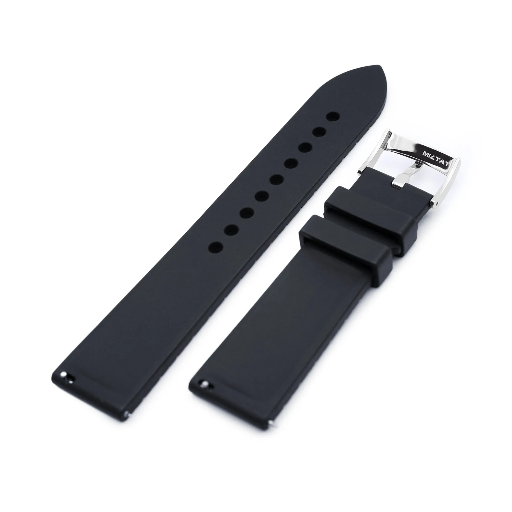 20mm Quick Release Watch Band Black Groove Stripe FKM Rubber Strap, Polished