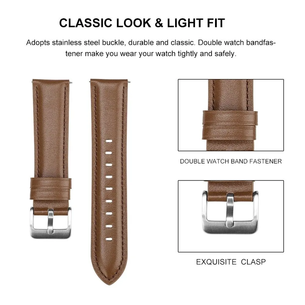 20mm Universal cowhide leather watch strap - Brown