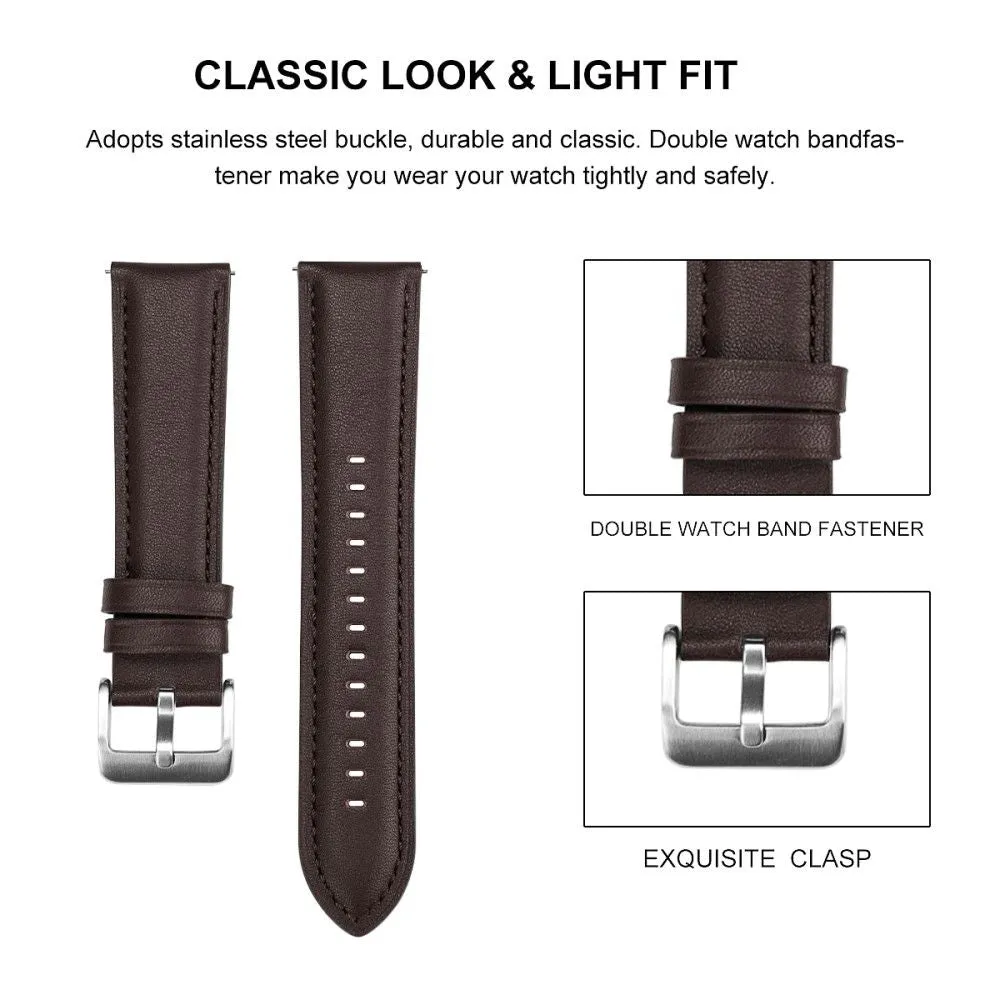 20mm Universal cowhide leather watch strap - Coffee