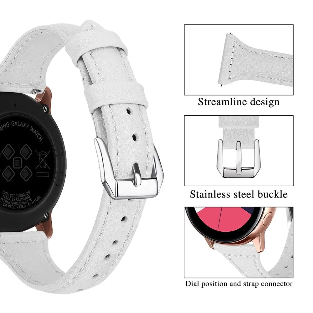 20mm Universal simple genuine leather watch strap with - White