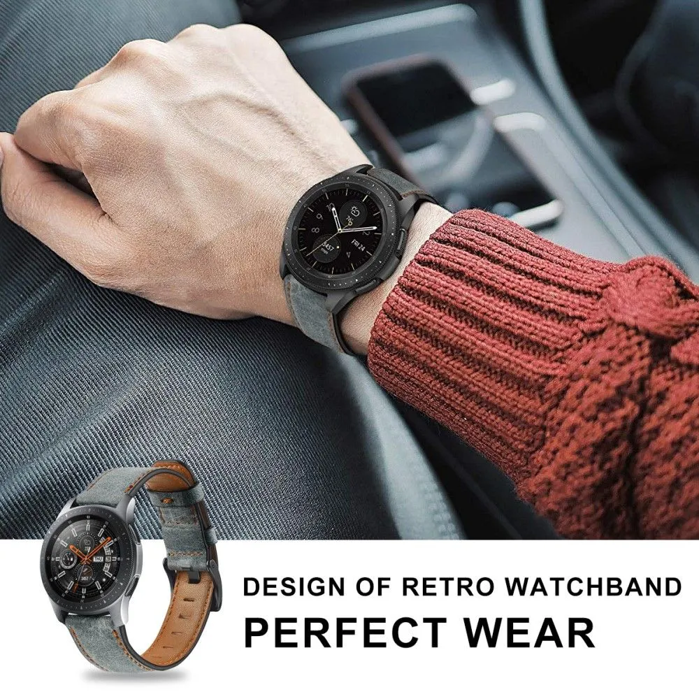 22mm Universal vintage genuine leather watch strap - Grey