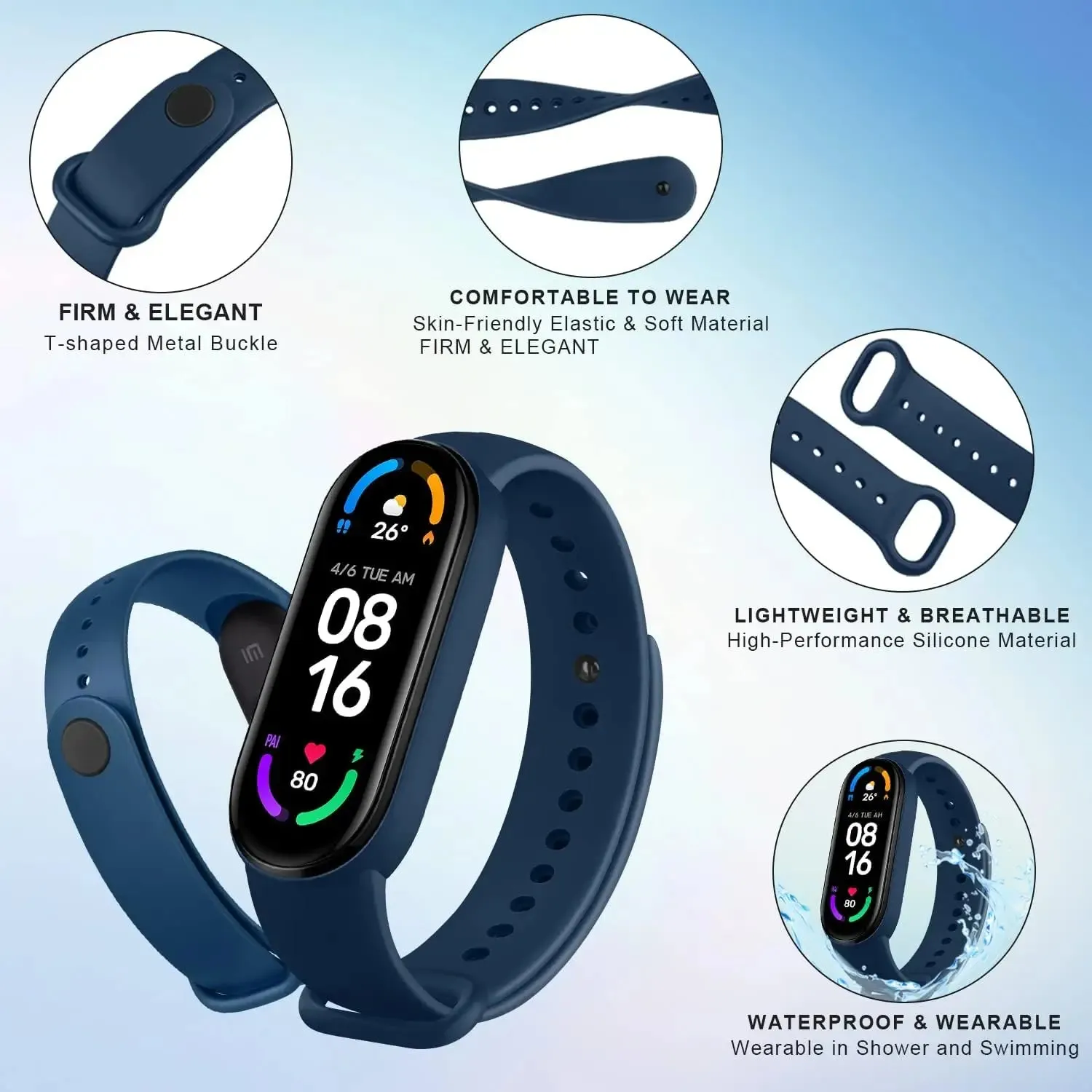 2pcs Silicone Watchband for Mi Band 7 6 5 4 3 Replacement Wristband for Xiaomi Mi Band Sport Strap for Smartwatch Accessories