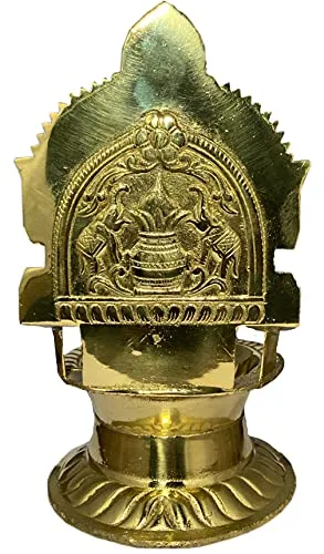 7 Inch (17.8 cm) Traditional Brass Kamatchi Vilaku Deepam Diya Oil Lamp (Golden) with Base Plate