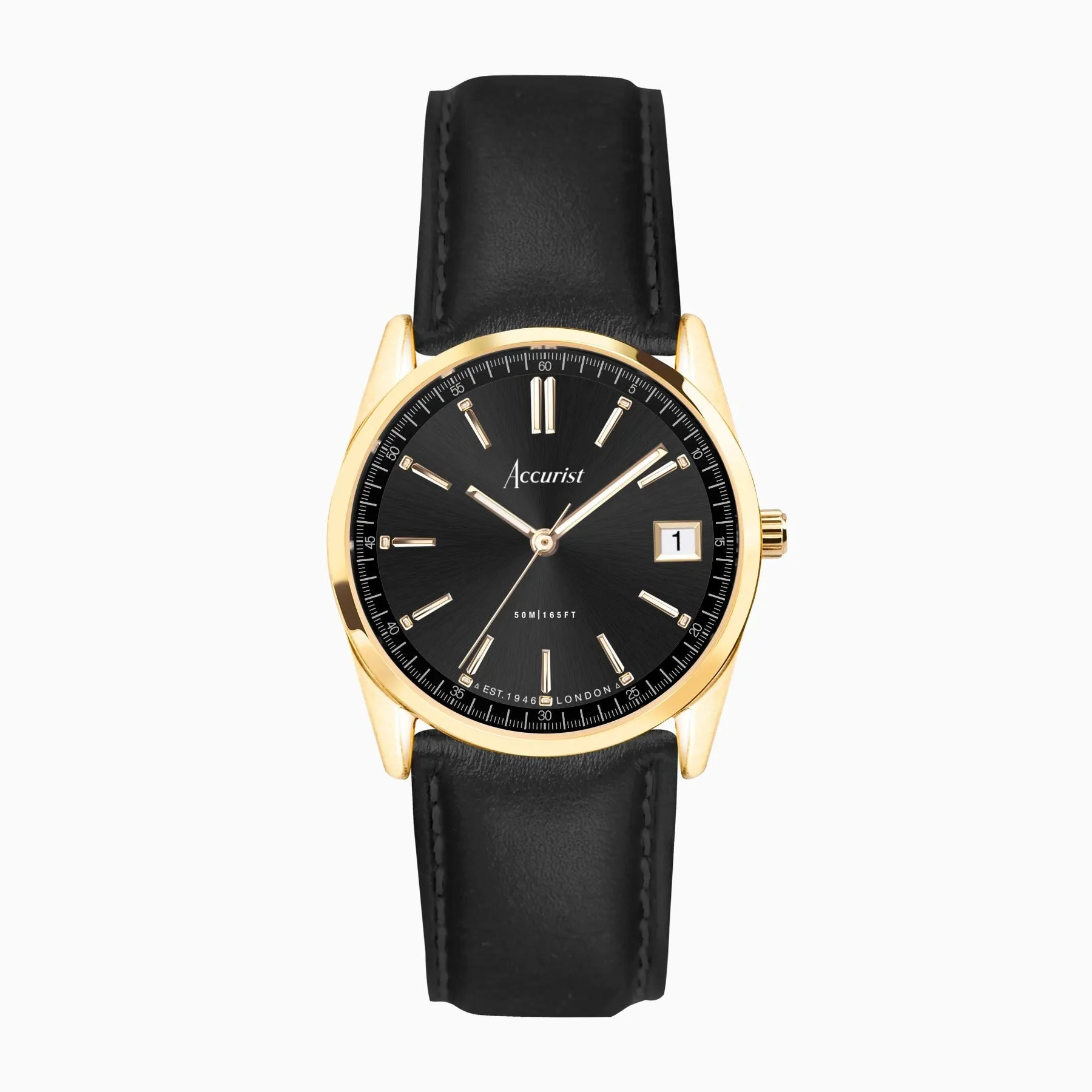 Accurist Ladies Black Leather Strap Watch