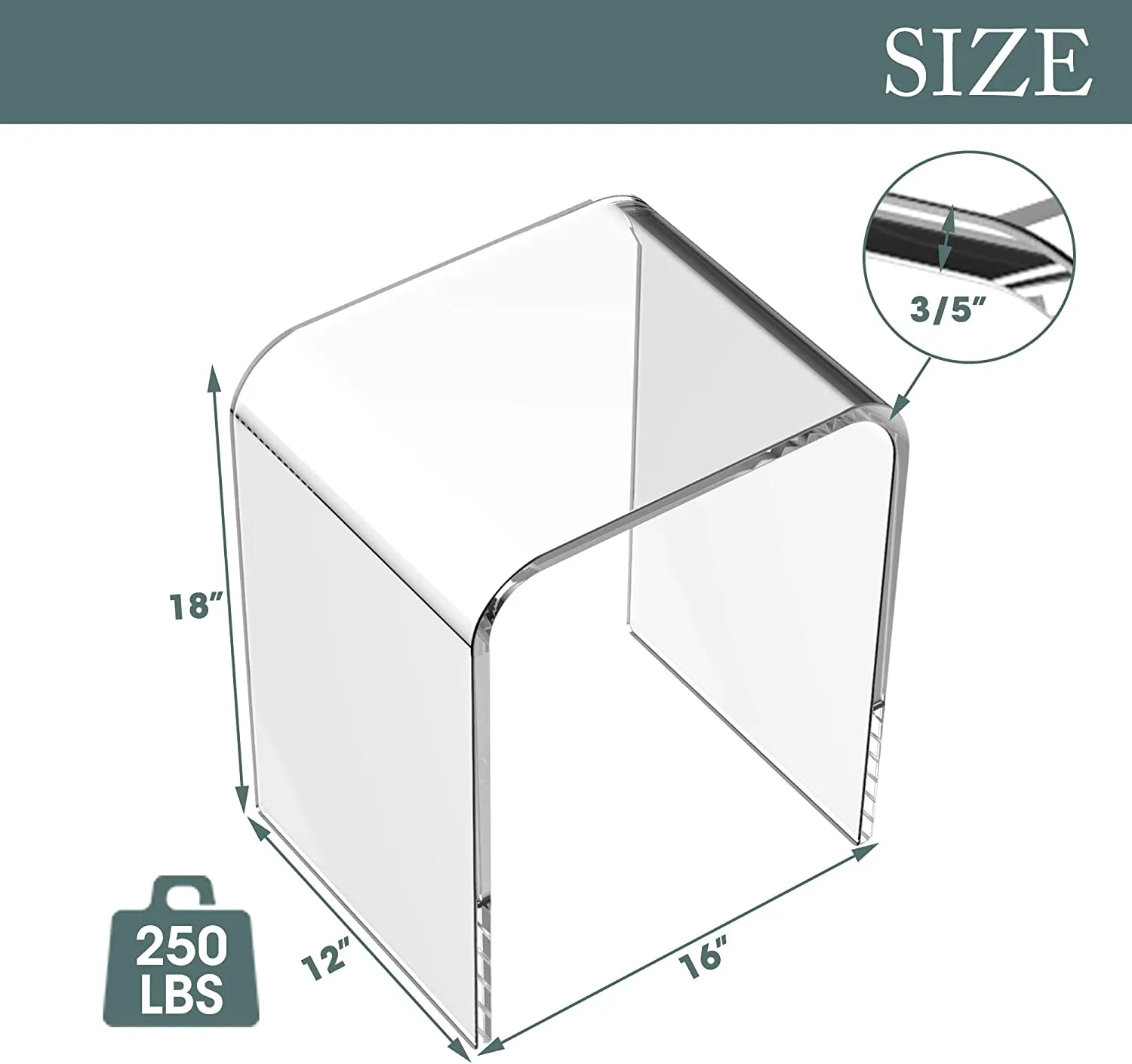 Acrylic End Table, 16" L x 12" W x 18" H Transparent Small Side Table, Acrylic Side Table Clear Nightstand and Stool for Home Office