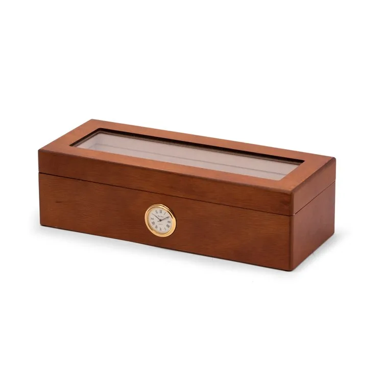 All In Time Wood Four-Watch Box with Quartz Movement Clock - Cherry