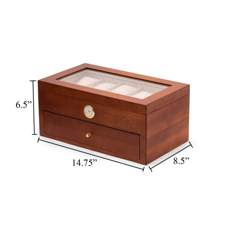 All In Time Wood Twenty-Watch Box with Quartz Movement Clock - Cherry