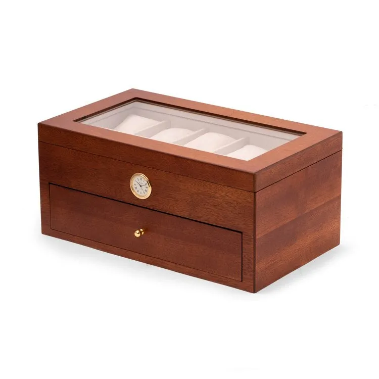 All In Time Wood Twenty-Watch Box with Quartz Movement Clock - Cherry