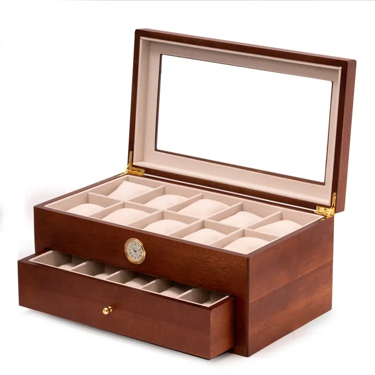 All In Time Wood Twenty-Watch Box with Quartz Movement Clock - Cherry