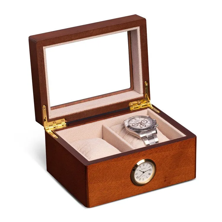 All In Time Wood Two-Watch Box with Quartz Movement Clock - Cherry