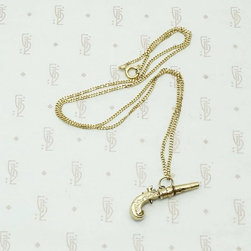 Antique Gold Flintlock Watch Key Pendant