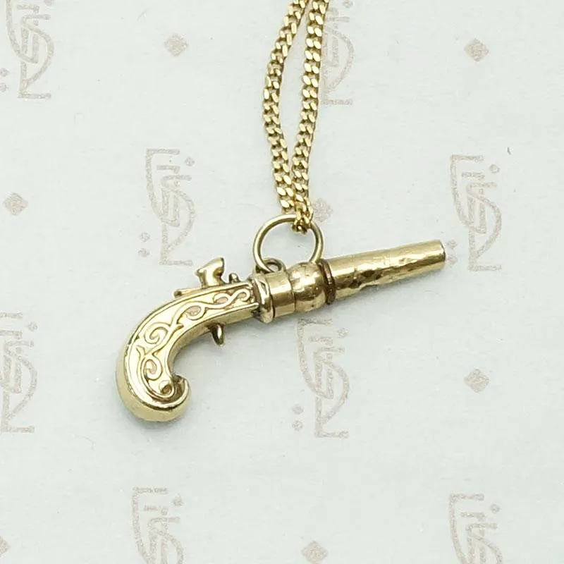 Antique Gold Flintlock Watch Key Pendant