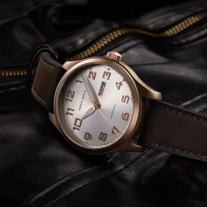 ARIES GOLD AUTOMATIC ESCALATE ROSE GOLD STAINLESS STEEL G 9017 RG-SRG BROWN LEATHER STRAP MEN'S WATCH
