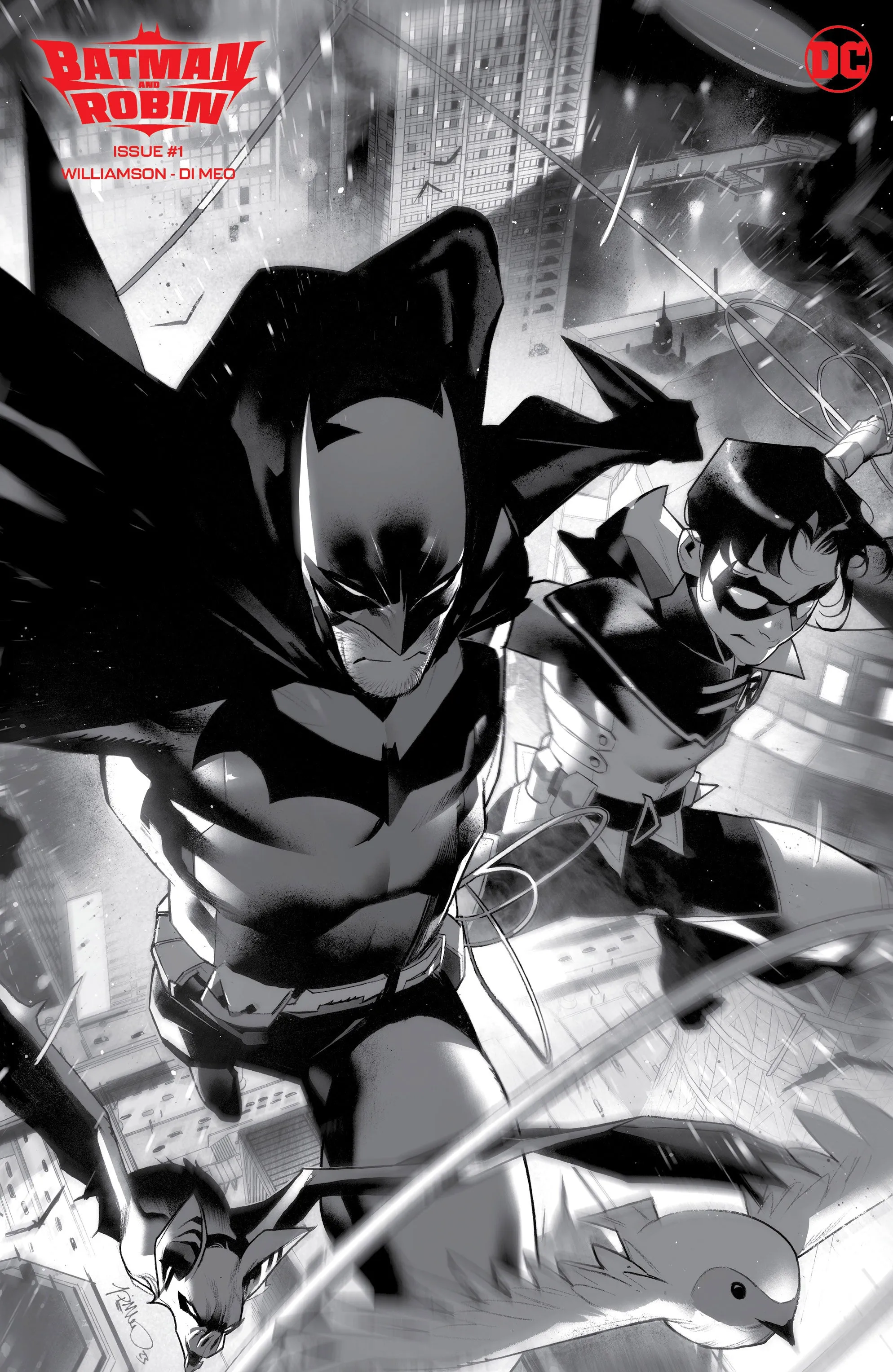 BATMAN AND ROBIN #1 CVR G INC 1:100 SIMONE DI MEO WRAPAROUND B&W CARD STOCK VAR