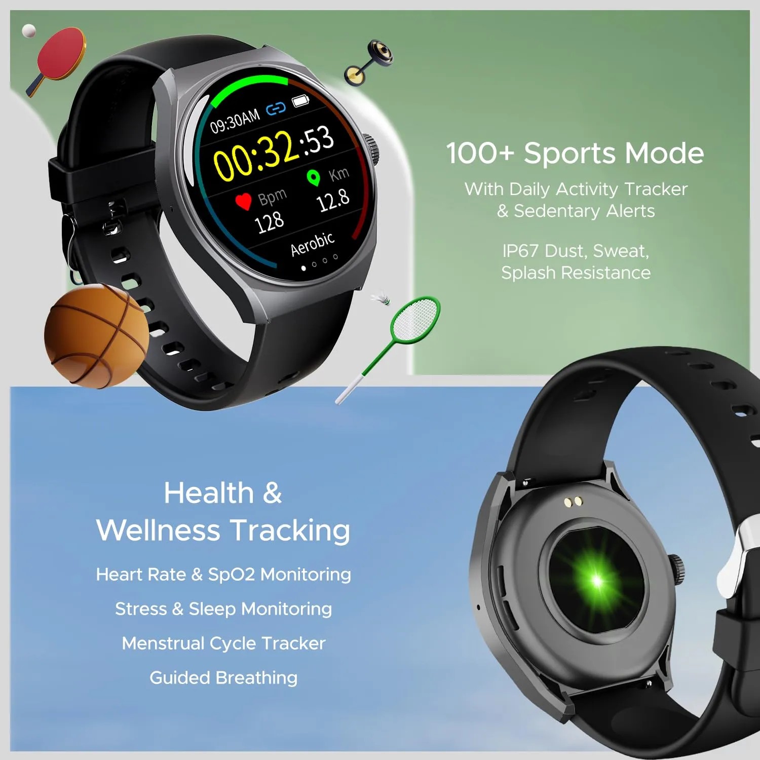 boAt Lunar Seek with 1.39" HD Display, Bluetooth Calling, Functional Crown, Multiple Sports Mode,100 Watch Faces, IP67 Dust, Sweat & Splash Resistance, HR & SpO2 Monitoring(Active Black)