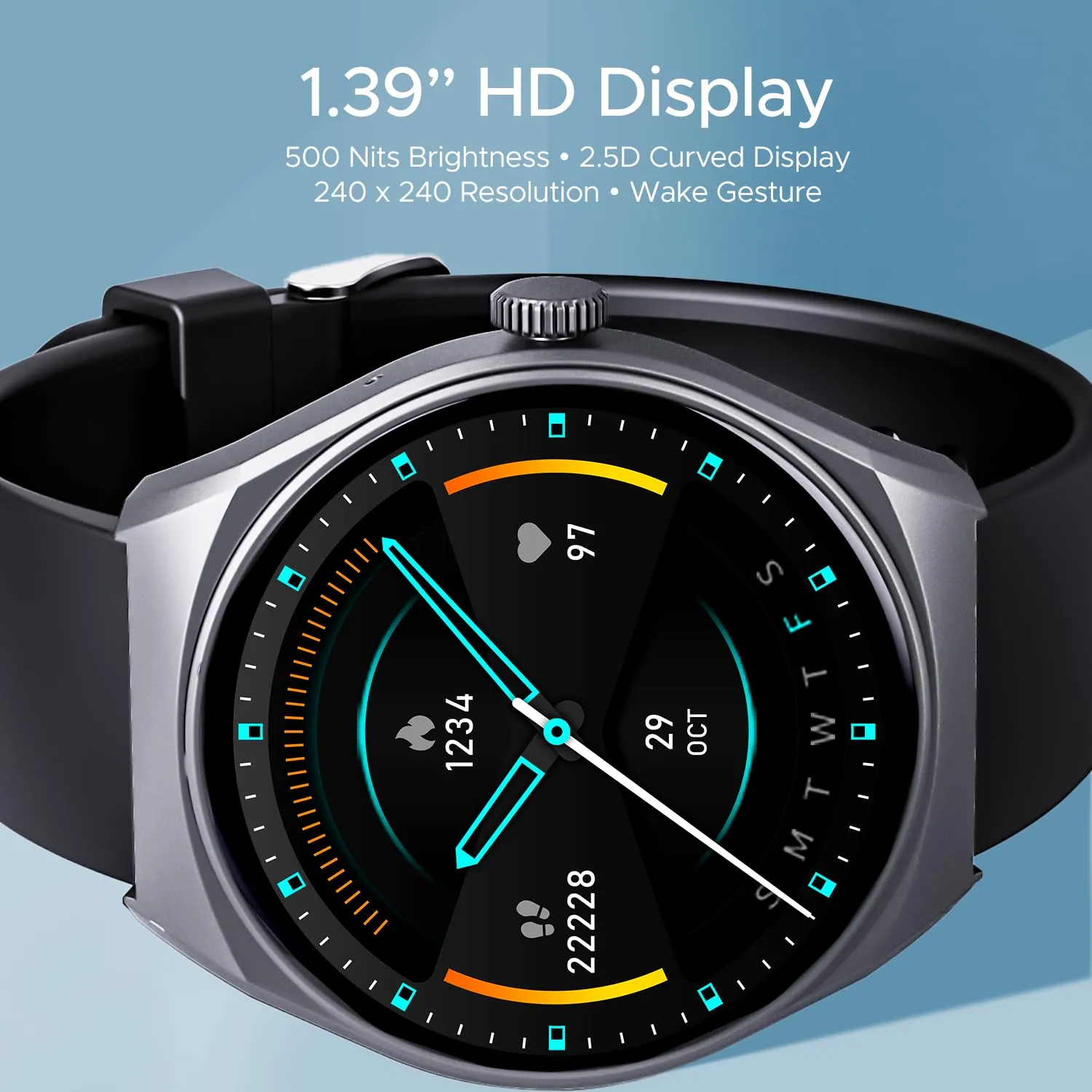 boAt Lunar Seek with 1.39" HD Display, Bluetooth Calling, Functional Crown, Multiple Sports Mode,100 Watch Faces, IP67 Dust, Sweat & Splash Resistance, HR & SpO2 Monitoring(Active Black)