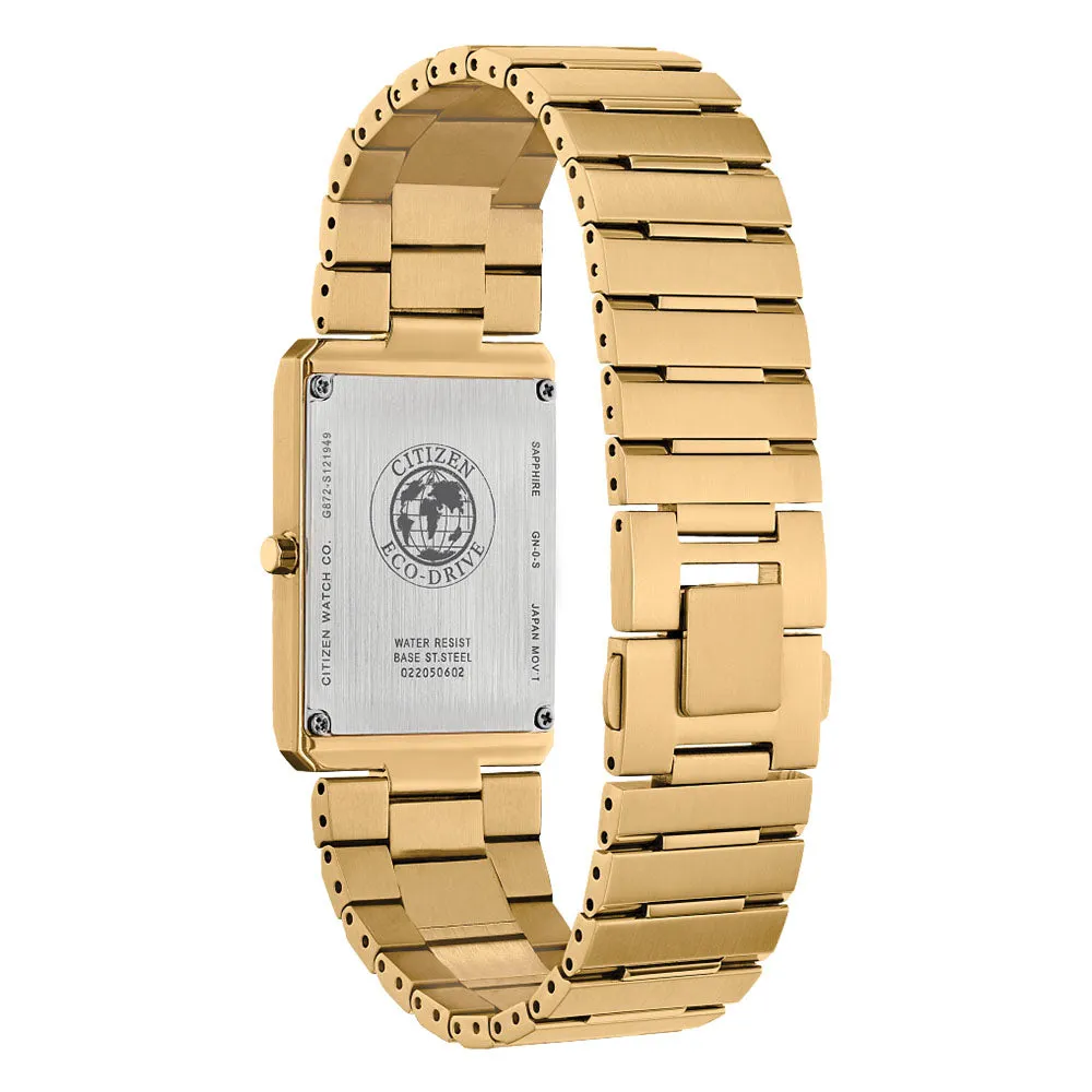 Citizen Unisex Stiletto Eco Drive Black Dial Yellow Gold Stainless Steel Bracelet Watch - AR3102-51E