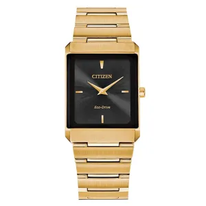 Citizen Unisex Stiletto Eco Drive Black Dial Yellow Gold Stainless Steel Bracelet Watch - AR3102-51E