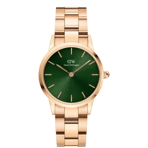 Daniel Wellington Ladies Rose Gold Iconic Link Emerald Watch DW00100421