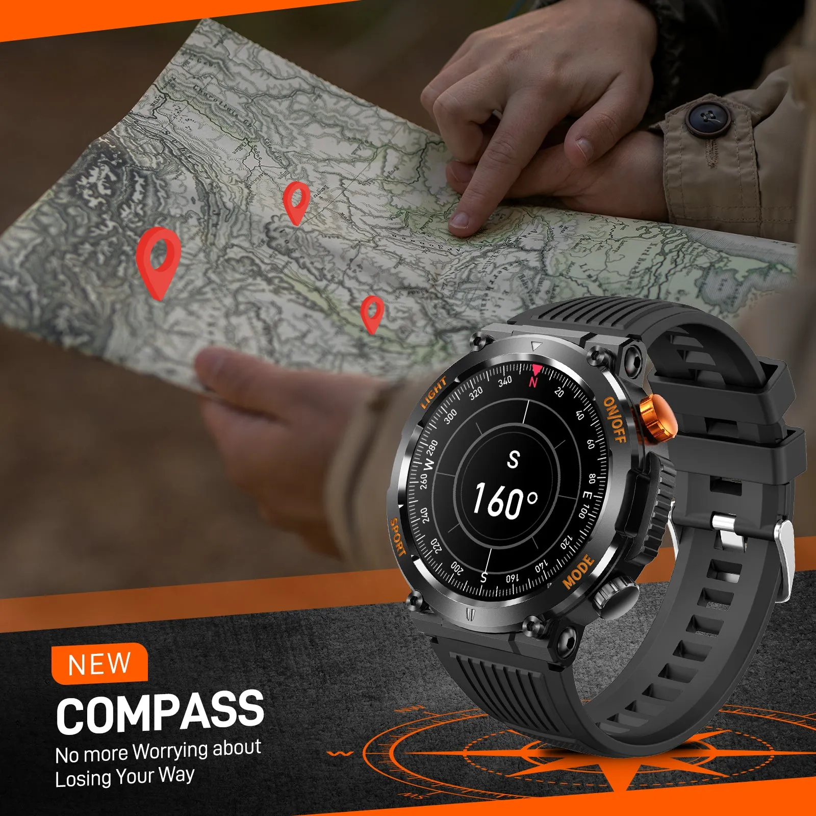 EIGIIS Military Smart Watch for Men with Flashlight (Make/Answer Call), 2024 New Digital Smartwatch with 1.46’’ HD Fitness Tracker 110  Sports Modes Step Counter Waterproof  Watch for iPhone Android
