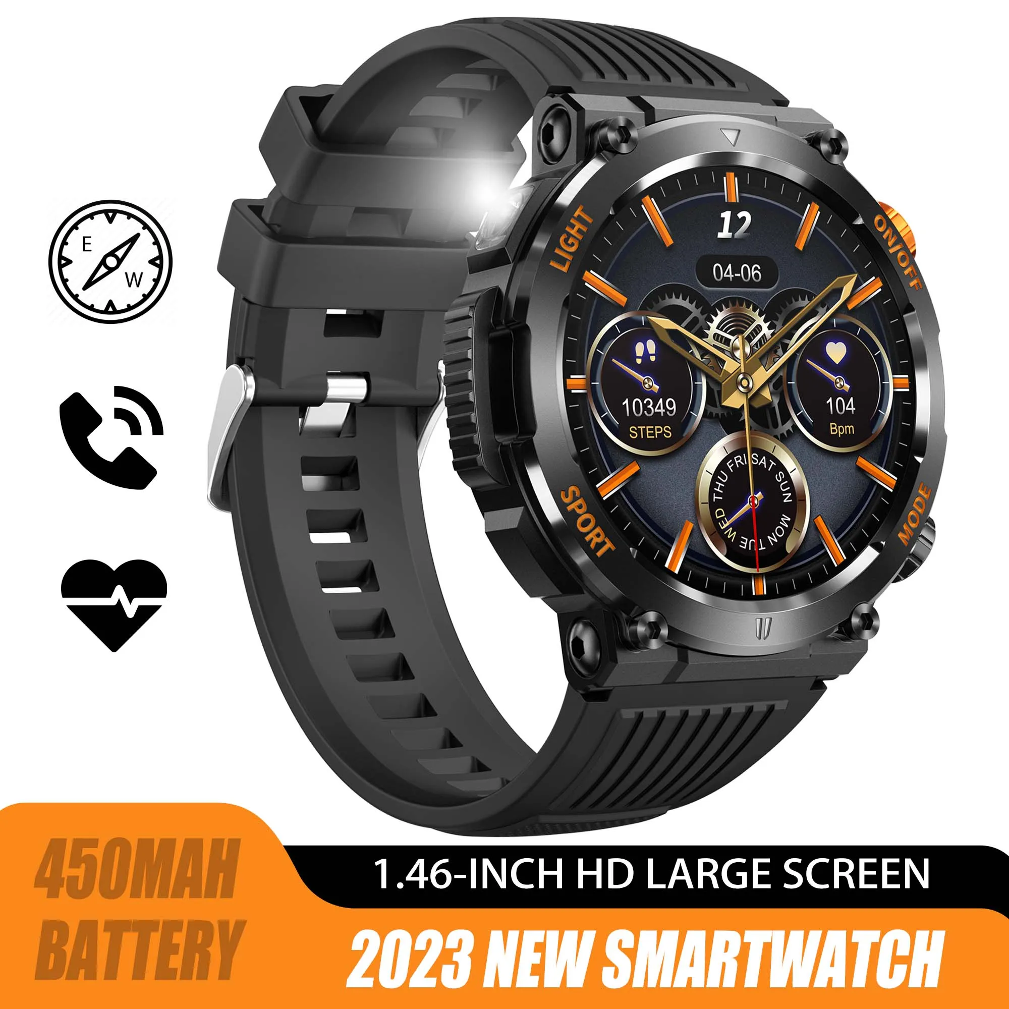 EIGIIS Military Smart Watch for Men with Flashlight (Make/Answer Call), 2024 New Digital Smartwatch with 1.46’’ HD Fitness Tracker 110  Sports Modes Step Counter Waterproof  Watch for iPhone Android