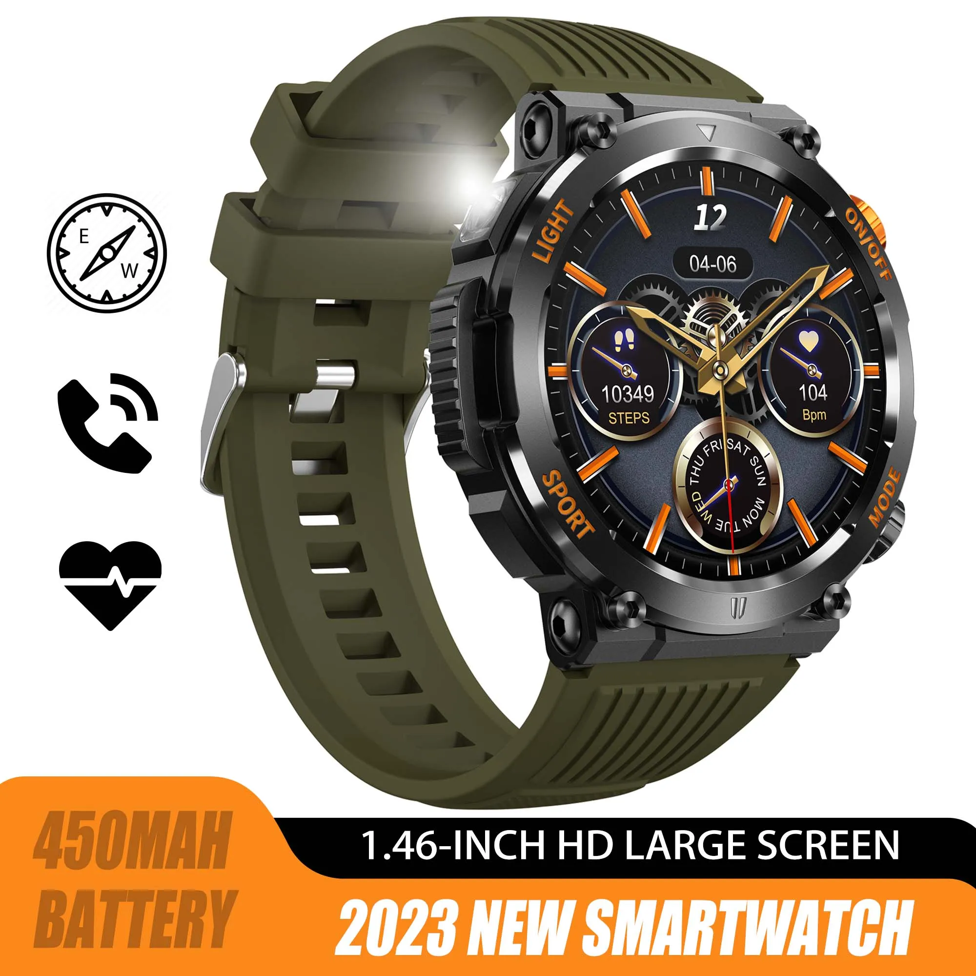 EIGIIS Military Smart Watch for Men with Flashlight (Make/Answer Call), 2024 New Digital Smartwatch with 1.46’’ HD Fitness Tracker 110  Sports Modes Step Counter Waterproof  Watch for iPhone Android