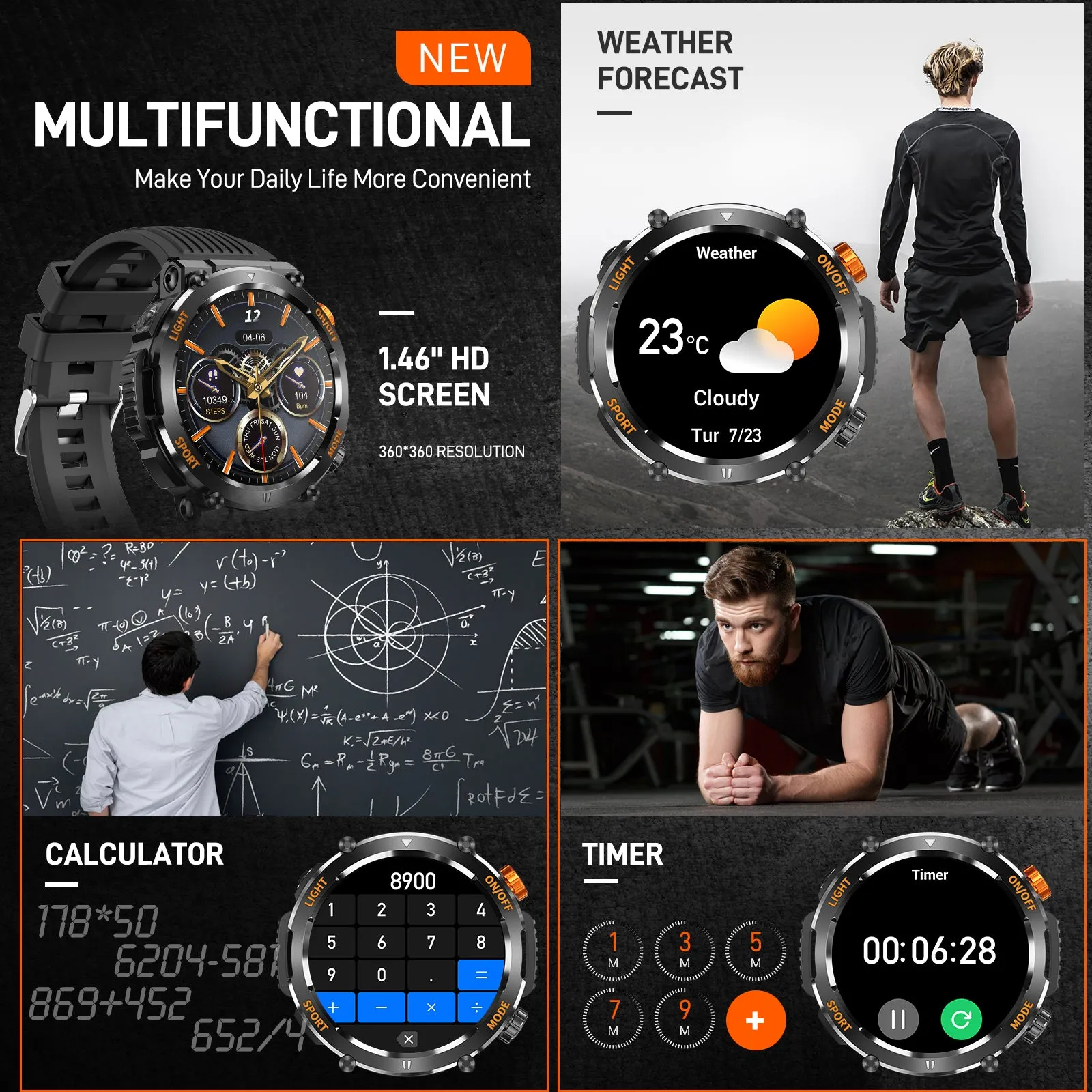 EIGIIS Military Smart Watch for Men with Flashlight (Make/Answer Call), 2024 New Digital Smartwatch with 1.46’’ HD Fitness Tracker 110  Sports Modes Step Counter Waterproof  Watch for iPhone Android