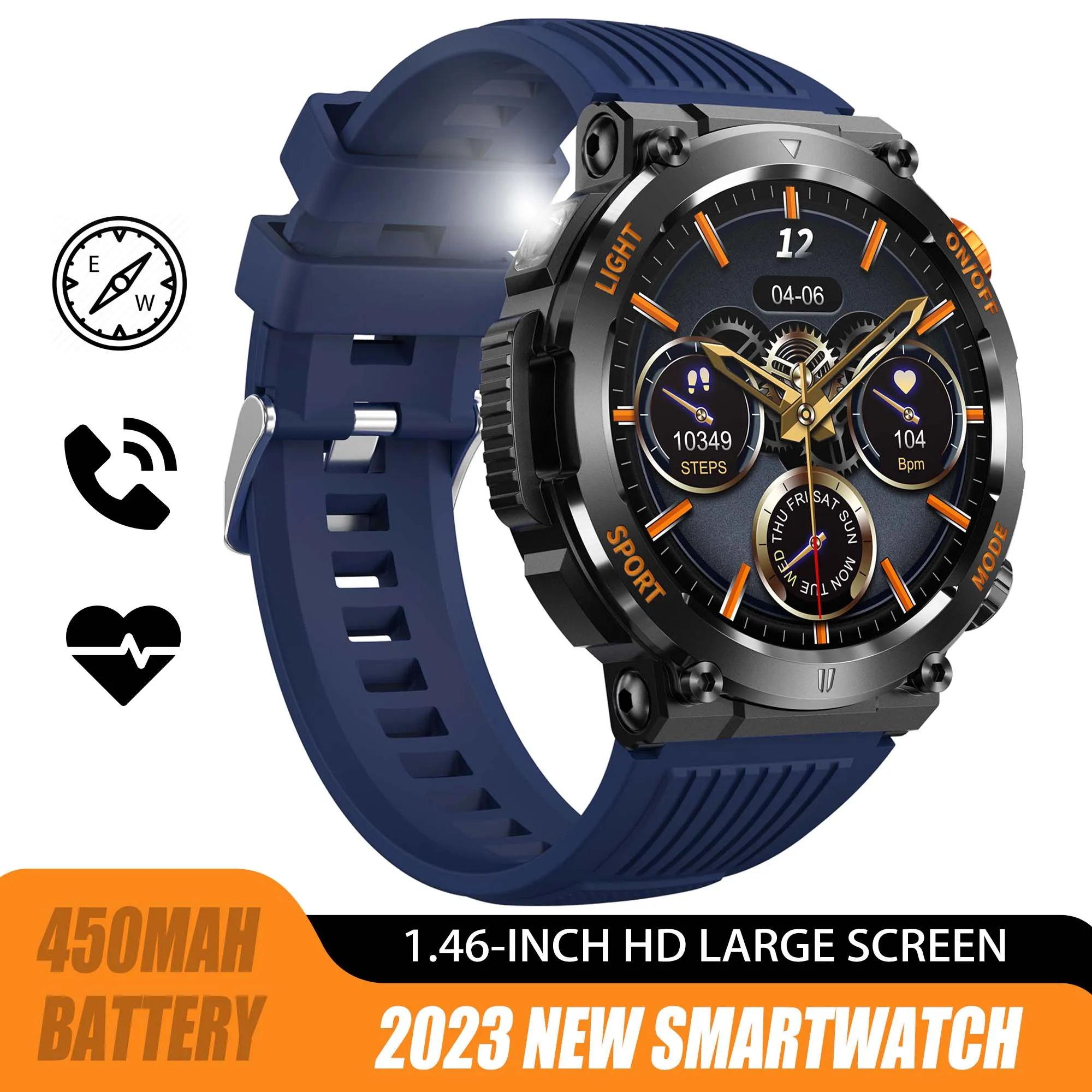 EIGIIS Military Smart Watch for Men with Flashlight (Make/Answer Call), 2024 New Digital Smartwatch with 1.46’’ HD Fitness Tracker 110  Sports Modes Step Counter Waterproof  Watch for iPhone Android