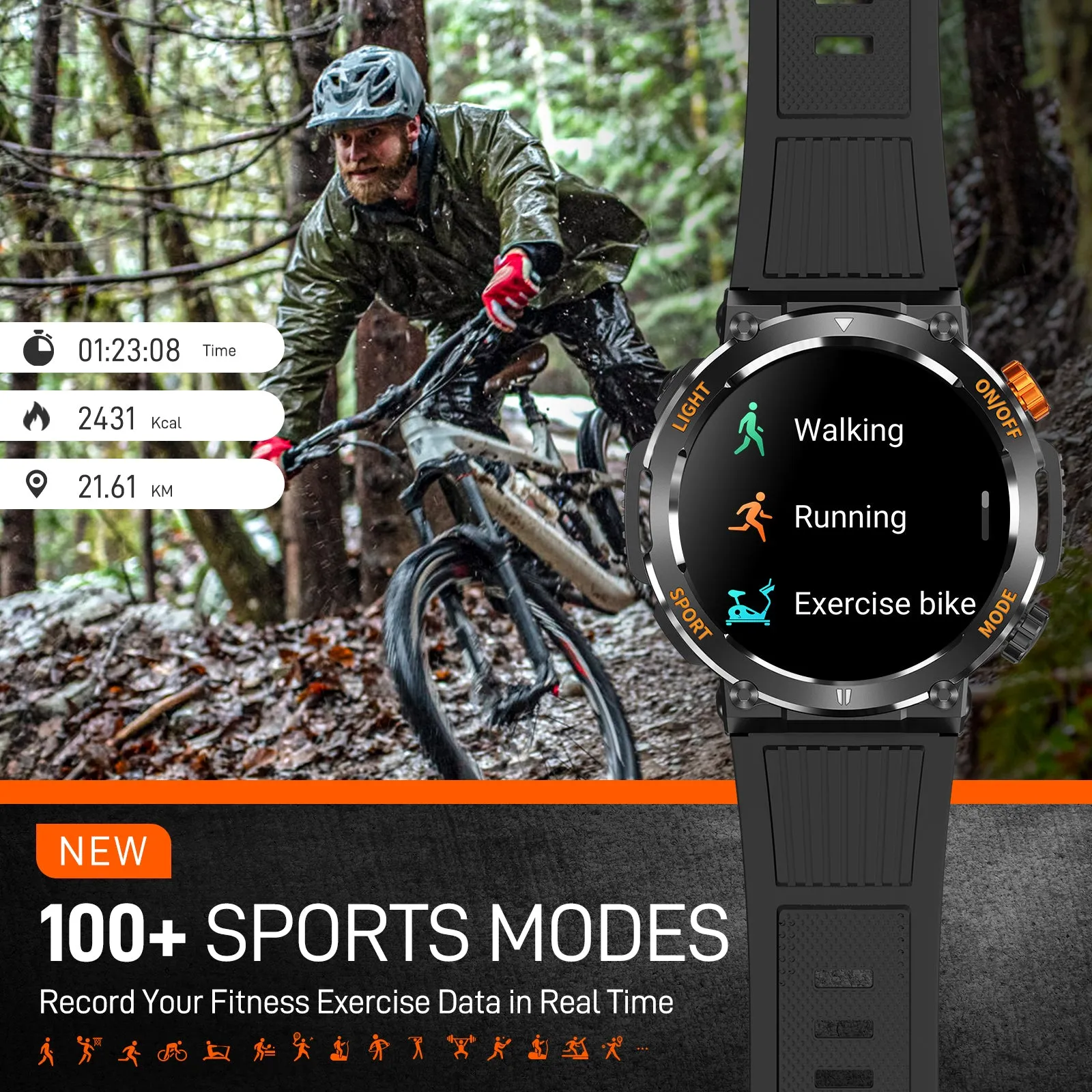 EIGIIS Military Smart Watch for Men with Flashlight (Make/Answer Call), 2024 New Digital Smartwatch with 1.46’’ HD Fitness Tracker 110  Sports Modes Step Counter Waterproof  Watch for iPhone Android