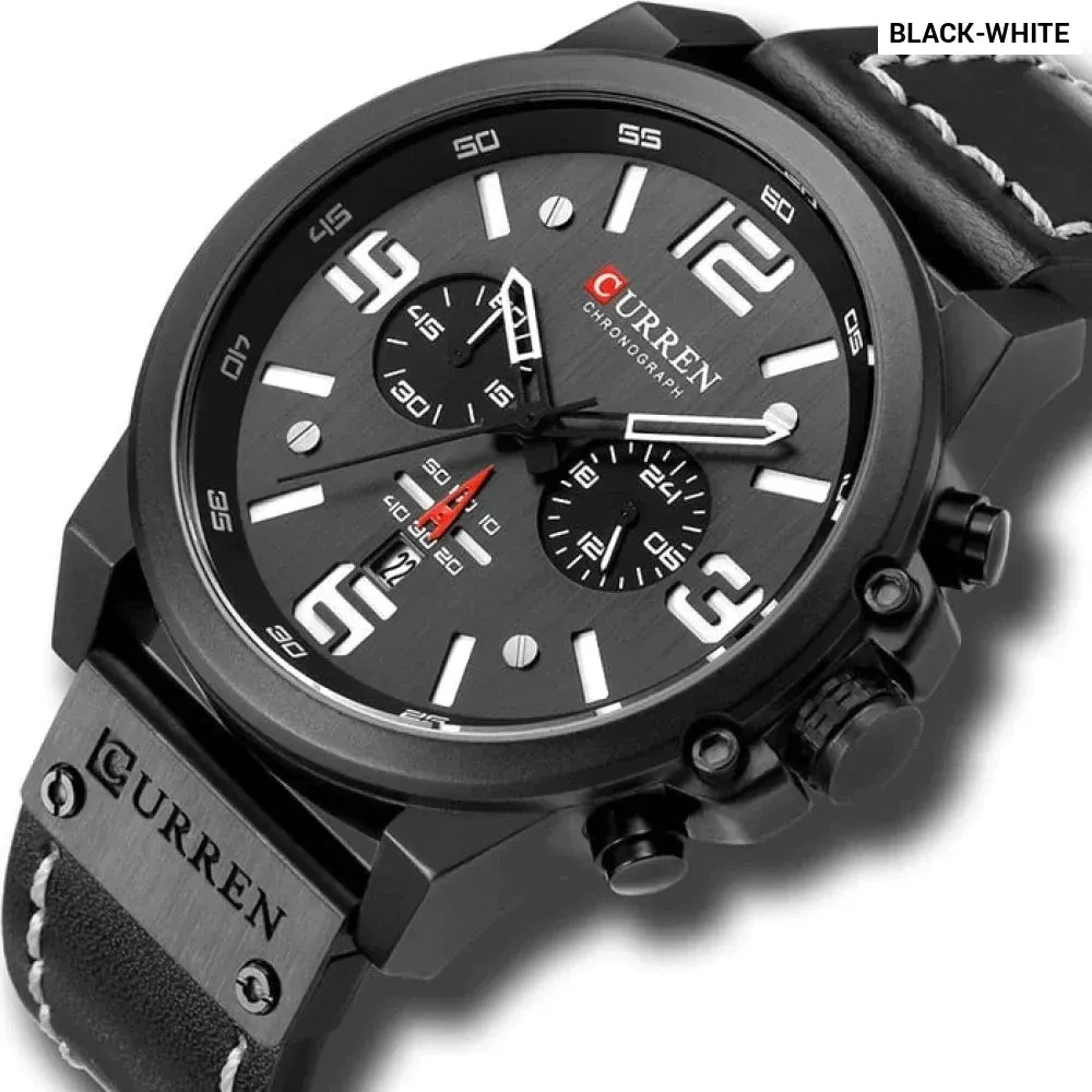 Fashion Casual Date Quartz Watches for Men Fashion Leather Sports Men's Wrsitwatch Chronograph Male Watch