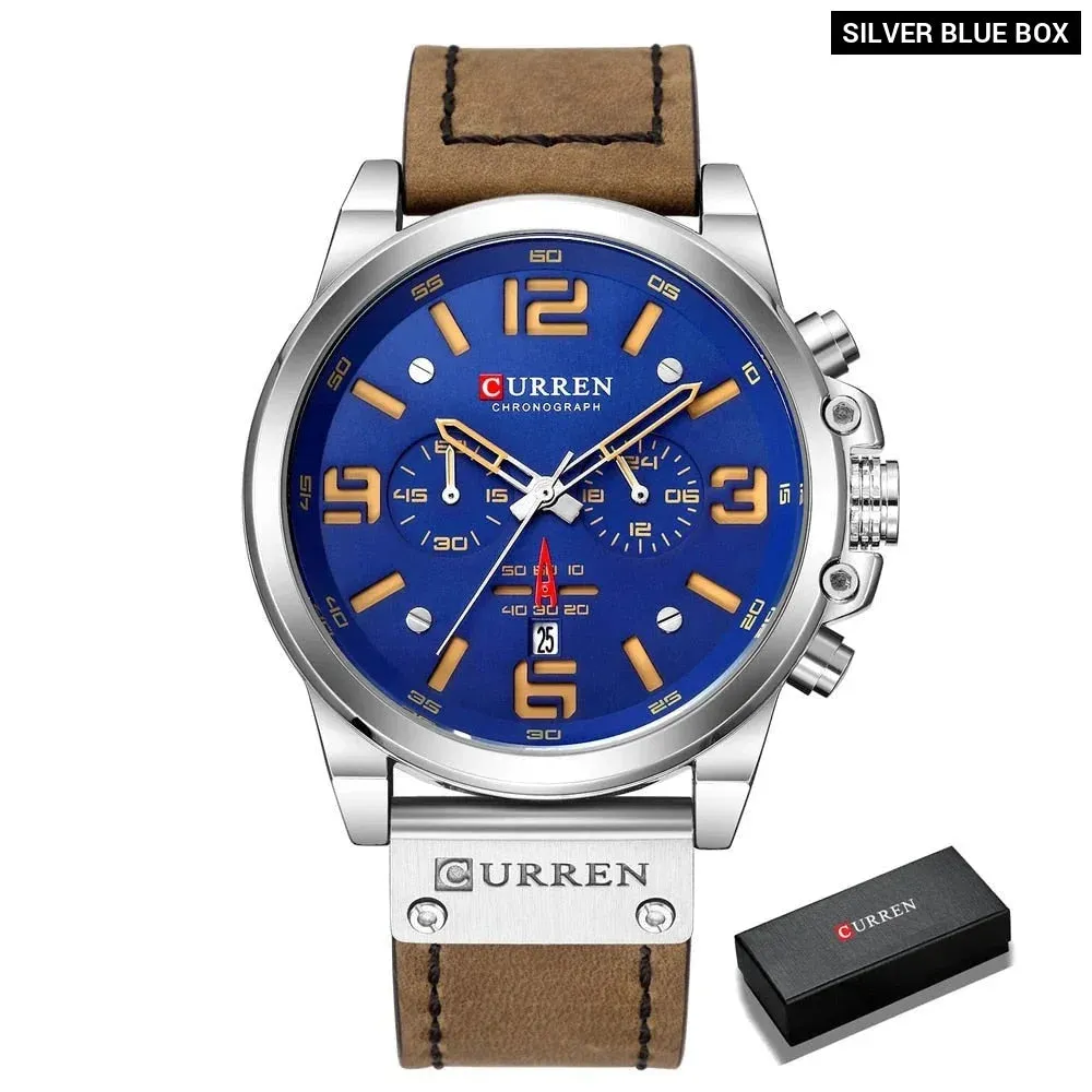Fashion Casual Date Quartz Watches for Men Fashion Leather Sports Men's Wrsitwatch Chronograph Male Watch