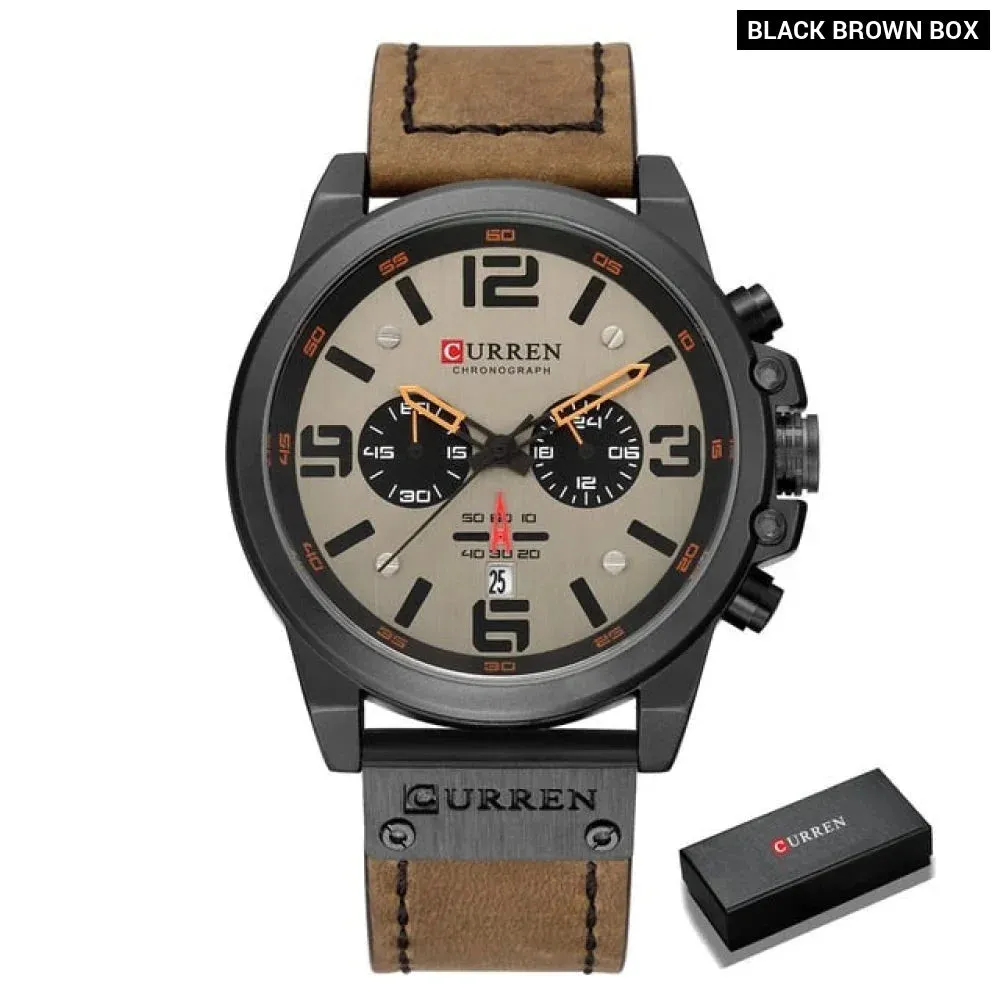 Fashion Casual Date Quartz Watches for Men Fashion Leather Sports Men's Wrsitwatch Chronograph Male Watch