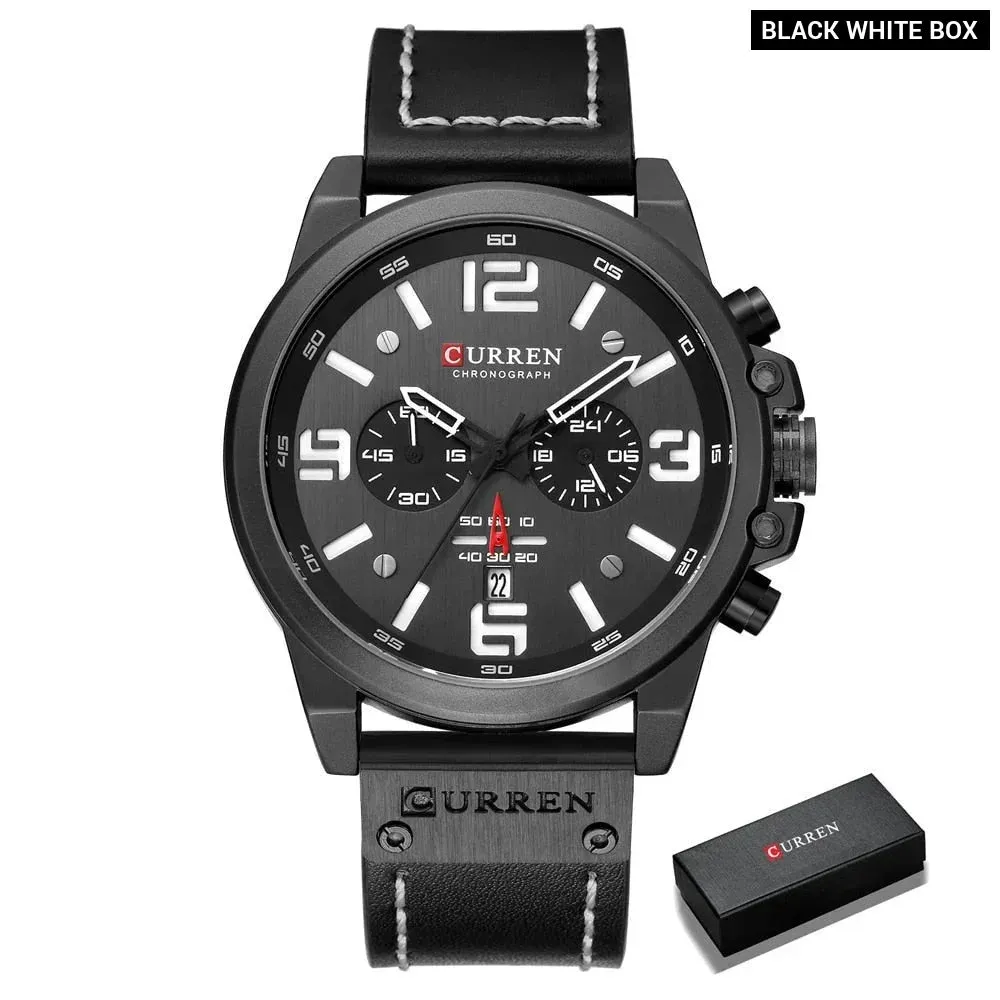 Fashion Casual Date Quartz Watches for Men Fashion Leather Sports Men's Wrsitwatch Chronograph Male Watch