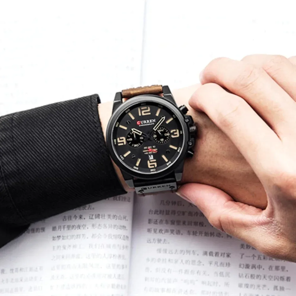 Fashion Casual Date Quartz Watches for Men Fashion Leather Sports Men's Wrsitwatch Chronograph Male Watch