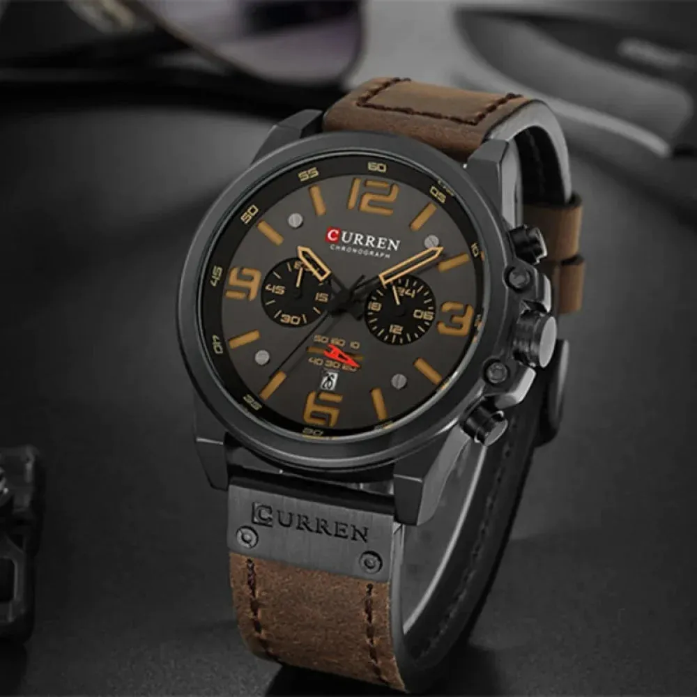 Fashion Casual Date Quartz Watches for Men Fashion Leather Sports Men's Wrsitwatch Chronograph Male Watch