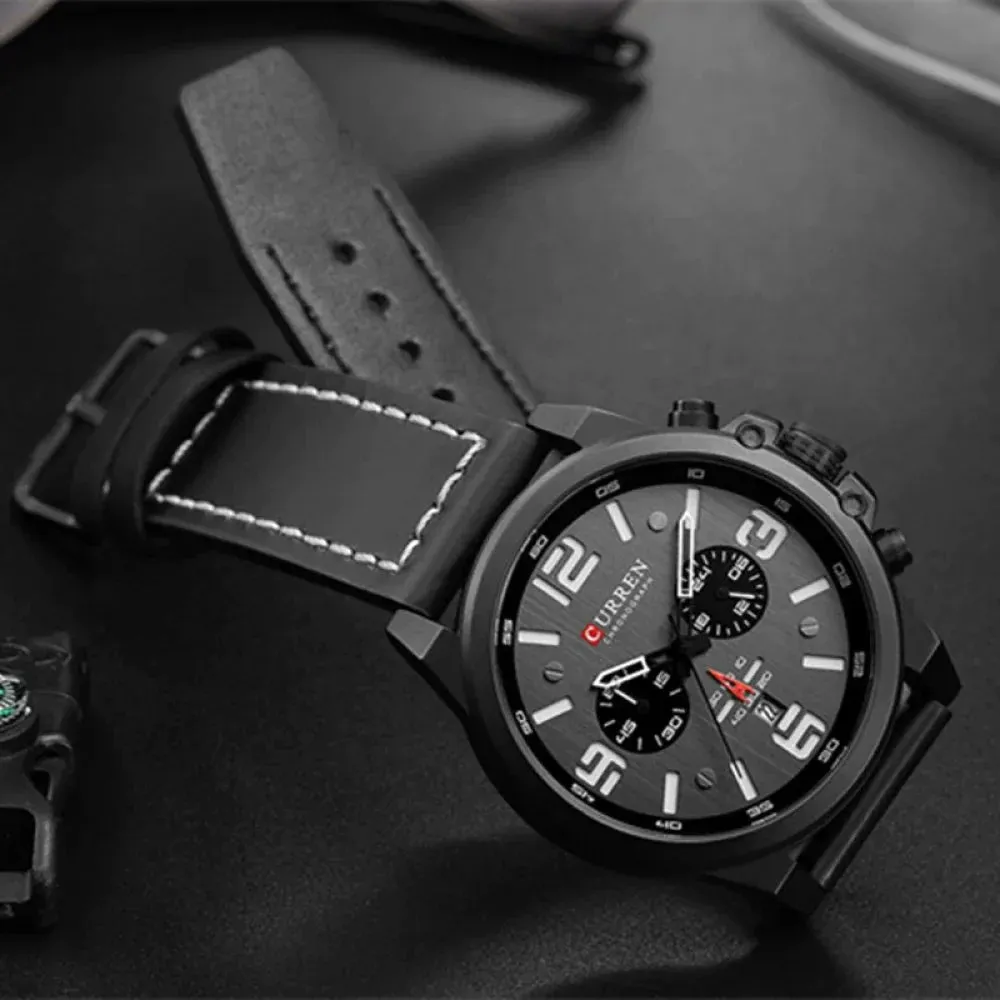Fashion Casual Date Quartz Watches for Men Fashion Leather Sports Men's Wrsitwatch Chronograph Male Watch