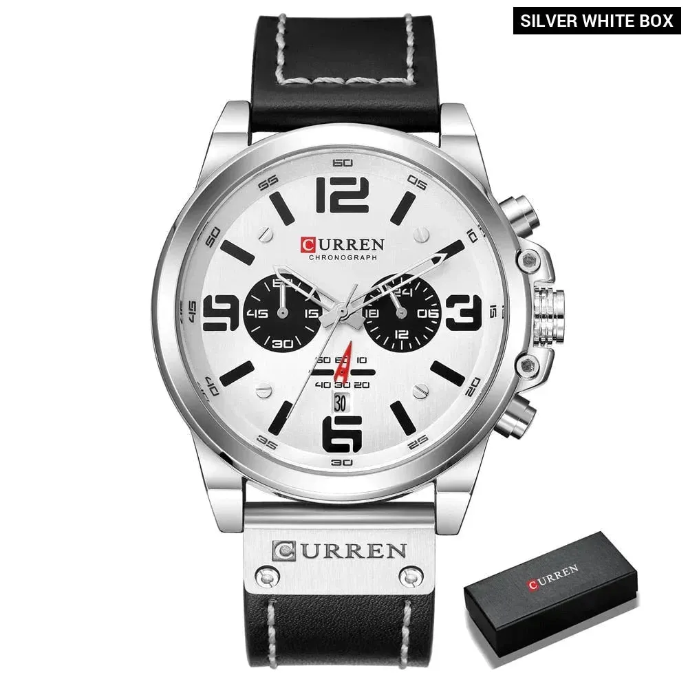 Fashion Casual Date Quartz Watches for Men Fashion Leather Sports Men's Wrsitwatch Chronograph Male Watch