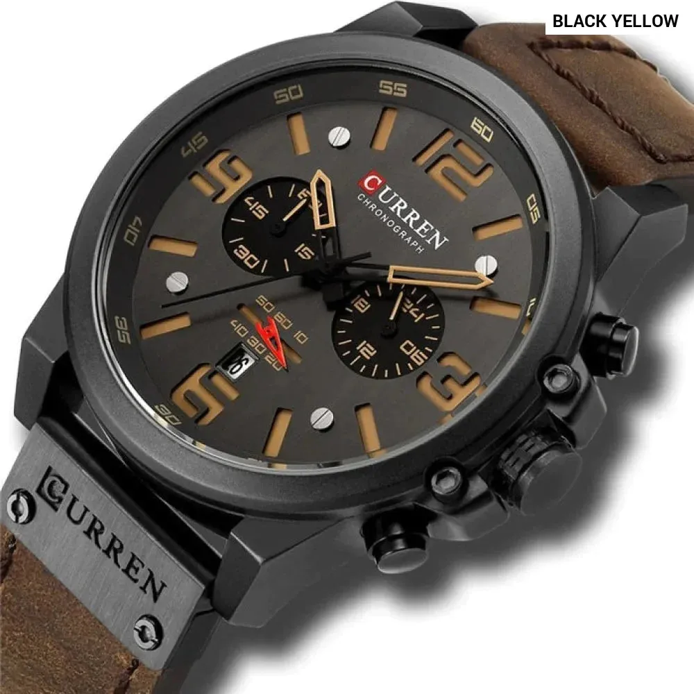 Fashion Casual Date Quartz Watches for Men Fashion Leather Sports Men's Wrsitwatch Chronograph Male Watch