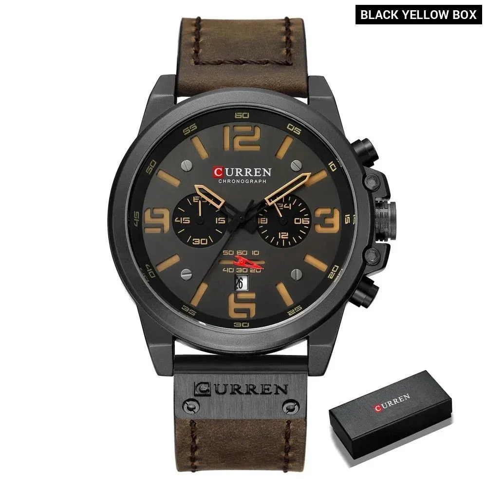 Fashion Casual Date Quartz Watches for Men Fashion Leather Sports Men's Wrsitwatch Chronograph Male Watch