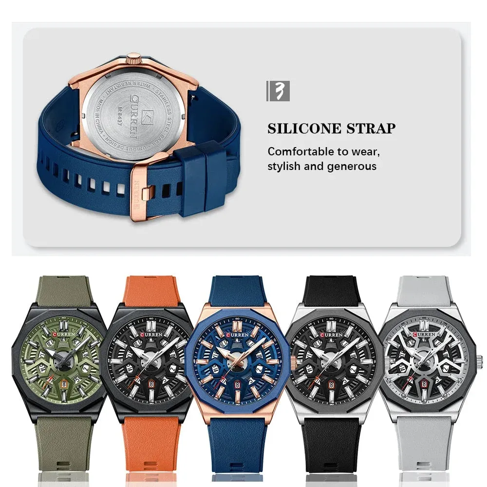 Fashion Casual Quartz Wristwatches with Date Sports Silicone Strap Hollow Design Luminous Watch