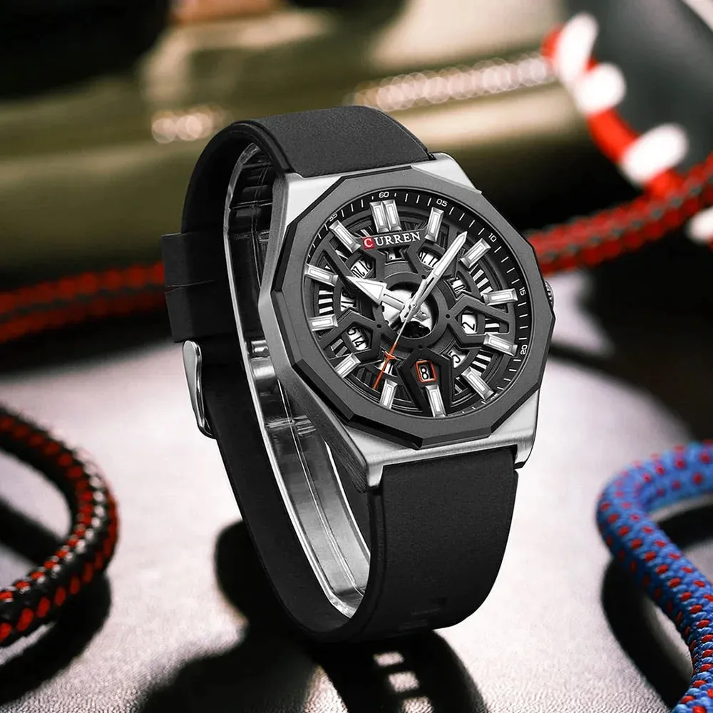Fashion Casual Quartz Wristwatches with Date Sports Silicone Strap Hollow Design Luminous Watch